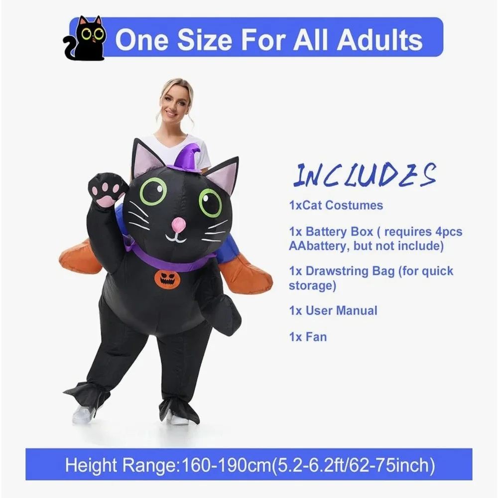 Puff Me Up! Ride-On Black Cat Inflatable Costume - Black/Purple
